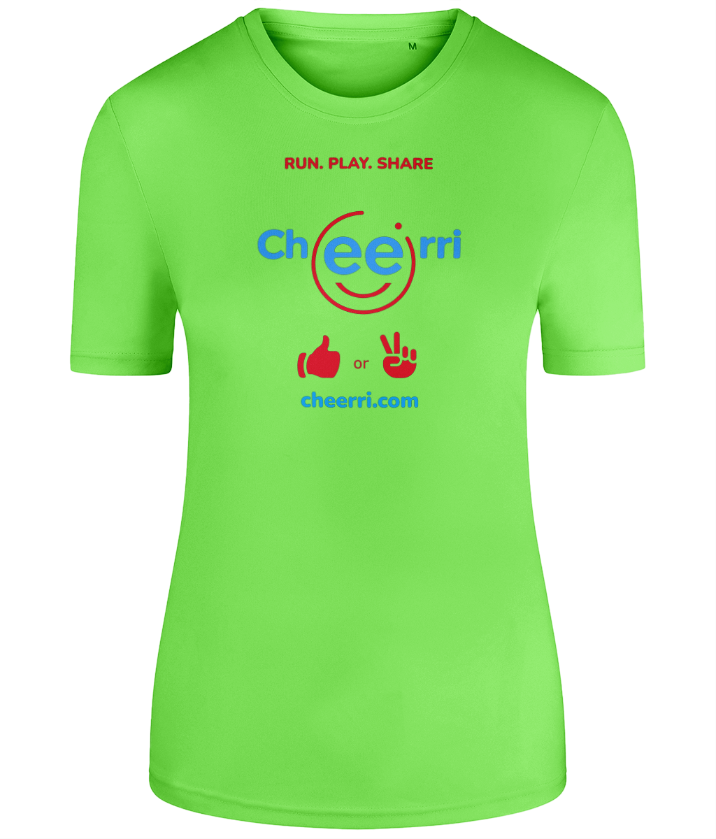 Cheerri Active T-Shirt | Run.Play.Share - Thumbs Up / Peace Sign Edition | Shaped Fit