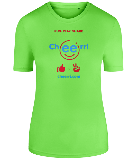 Cheerri Active T-Shirt | Run.Play.Share - Thumbs Up / Peace Sign Edition | Shaped Fit