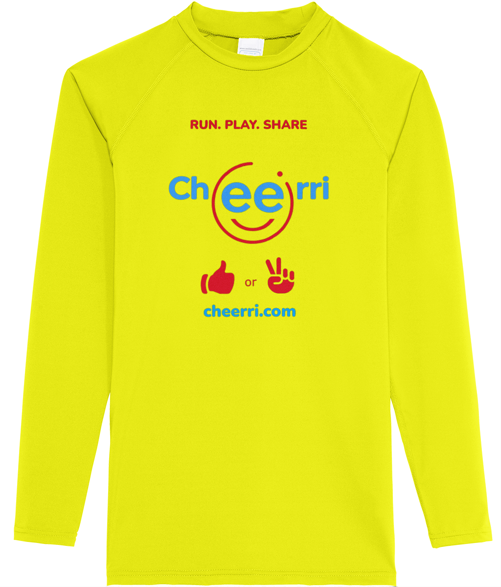 Cheerri Active Long Sleeve T-Shirt | Run.Play.Share - Thumbs Up / Peace Sign Edition | Standard Fit