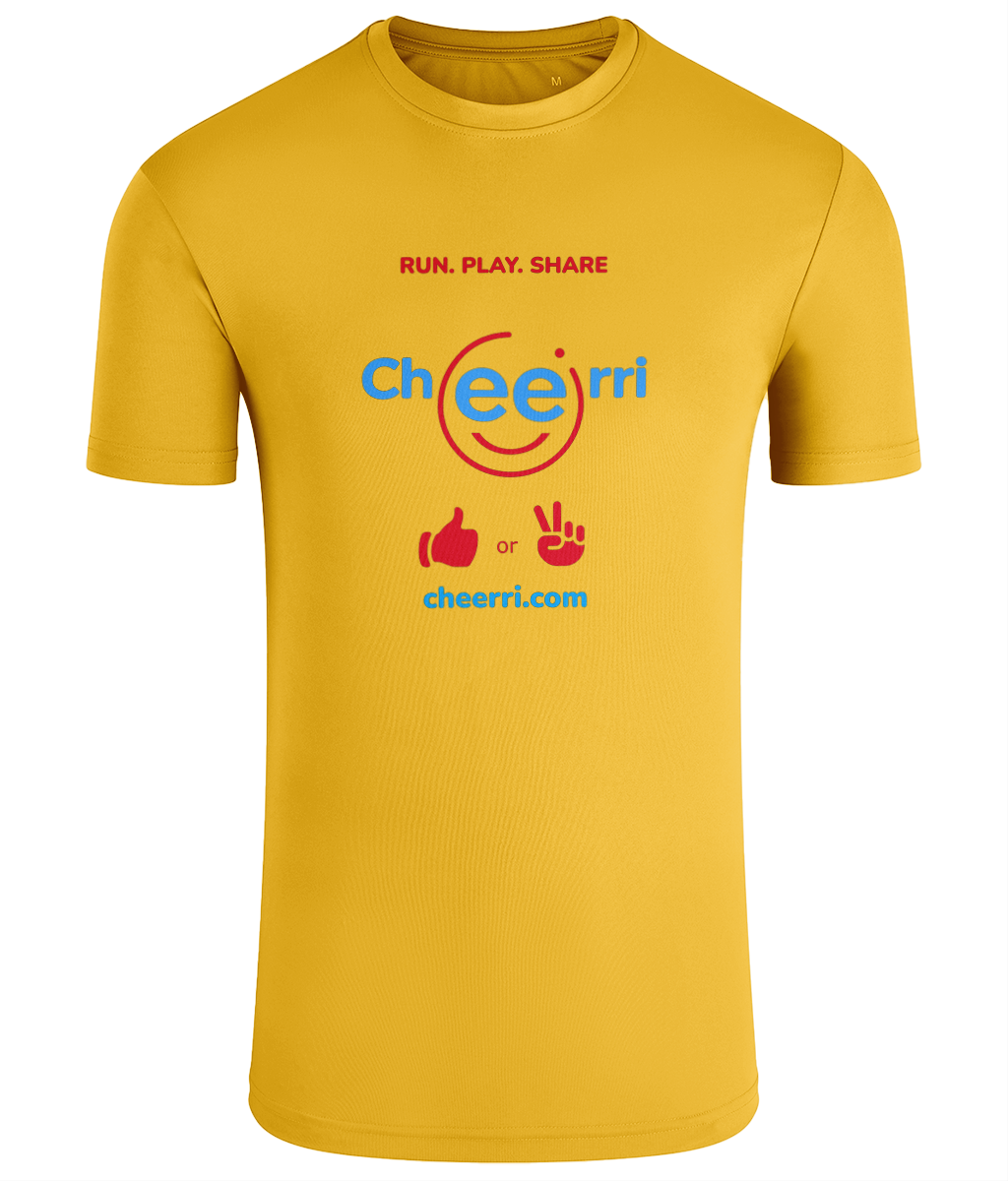Cheerri Active T-Shirt | Run.Play.Share - Thumbs Up / Peace Sign Edition | Standard Fit