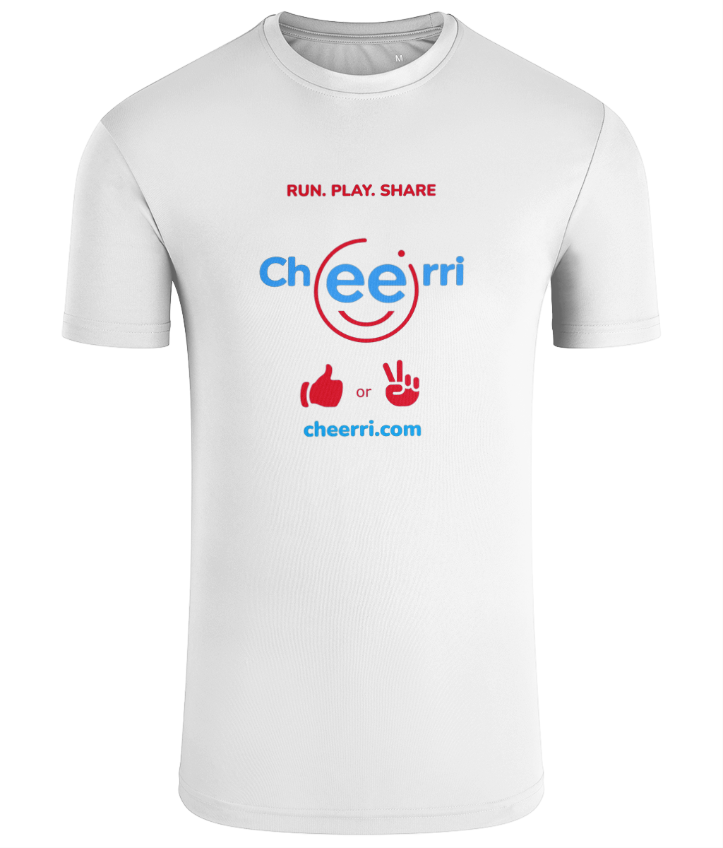 Cheerri Active T-Shirt | Run.Play.Share - Thumbs Up / Peace Sign Edition | Standard Fit