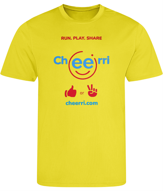 Cheerri Active T-Shirt | Run.Play.Share - Thumbs Up / Peace Sign Edition | Standard Fit