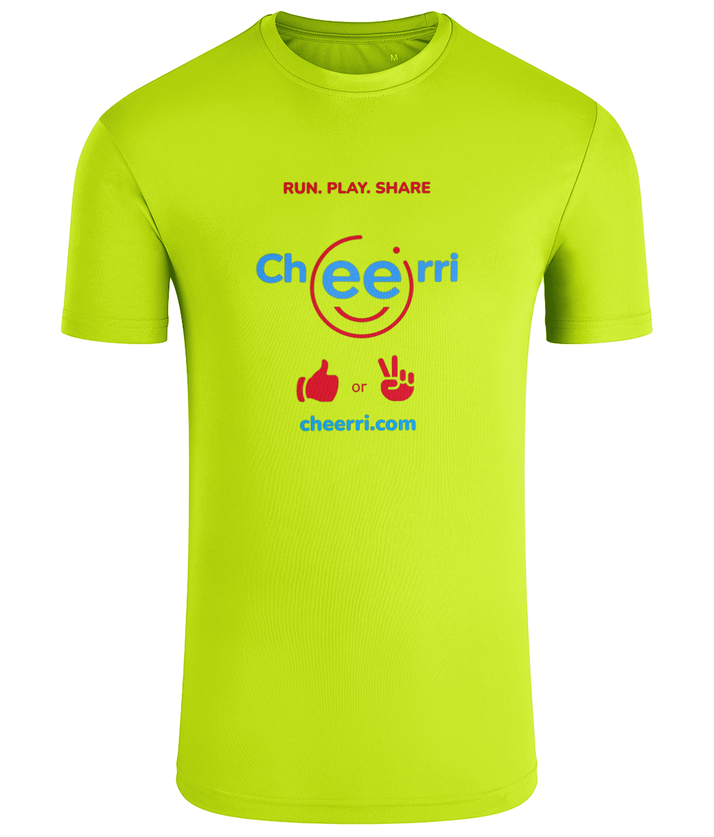 Cheerri Active T-Shirt | Run.Play.Share - Thumbs Up / Peace Sign Edition | Standard Fit