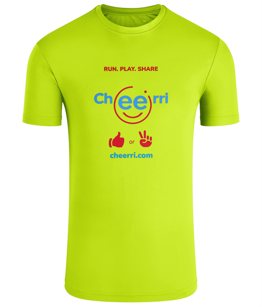 Cheerri Active T-Shirt | Run.Play.Share - Thumbs Up / Peace Sign Edition | Standard Fit